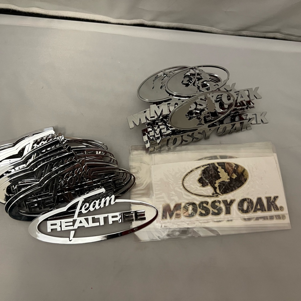 Mossy Oak Chrome and Chrome Colored 
 Emblems and Vinyl Decals